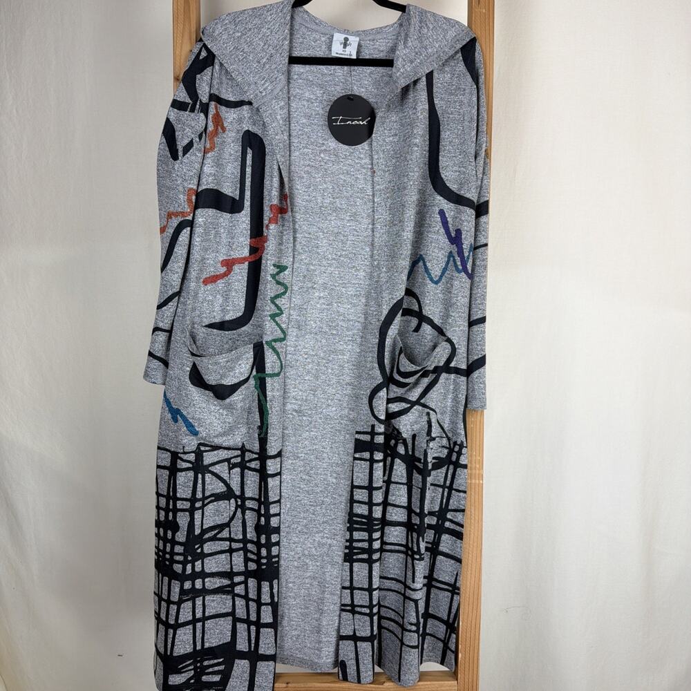 NWT Inoah Multicolor Long Open Cardigan Art To Wear Sweater #1137 XS